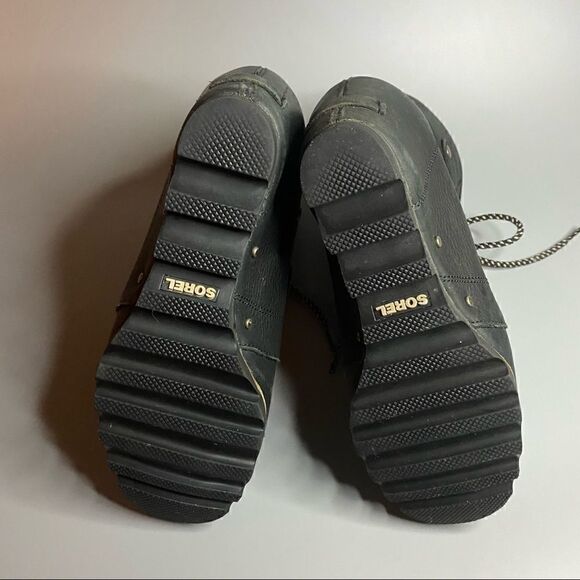 Sorel Joan of Arctic Mid Lace Up Wedge Black Leather Shearling Lux 9 - Picture 5 of 6